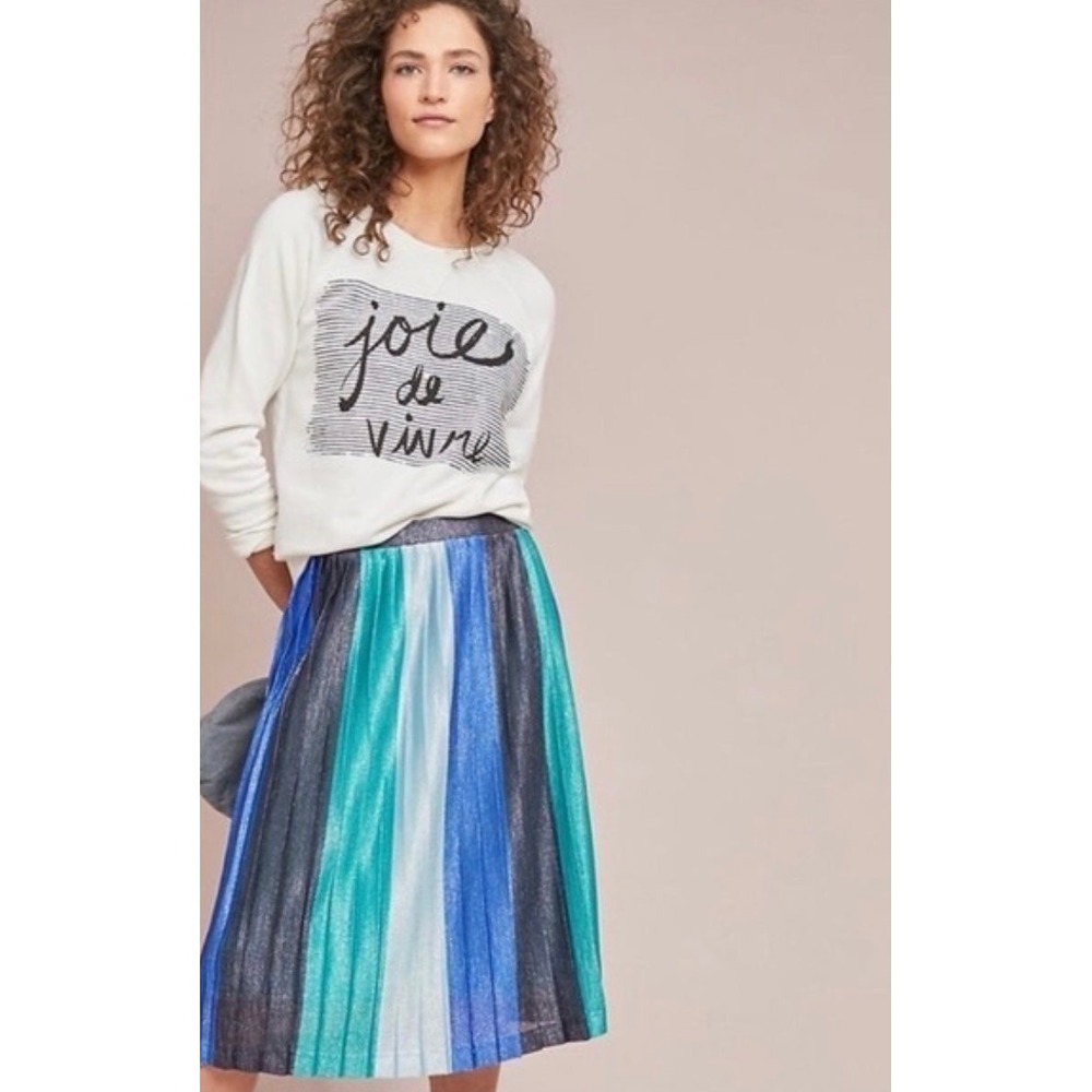 Anthropologie Maeve‎ Sunburst Pleated Midi Skirt in Blue Motif Size Large